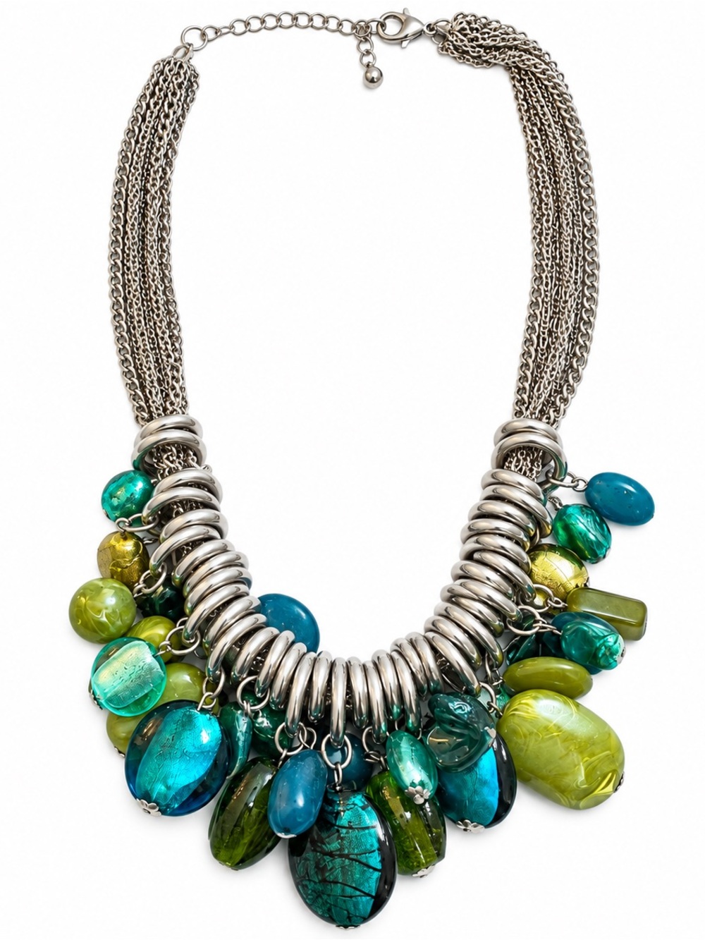 Vintage New York Company Blue Green Glass Statement Necklace